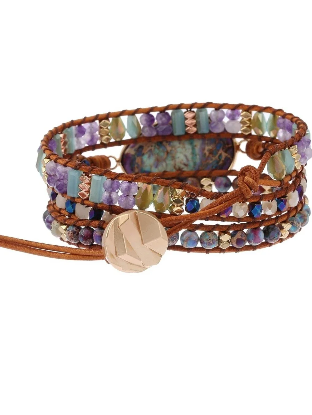 Multi-Stone Purple Turquoise Wrap Bracelet